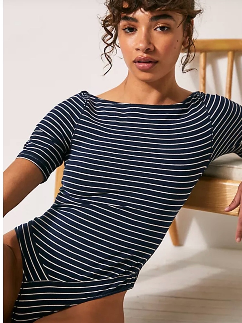 Free People Bodysuit Like New NavyStriped Boatneck Size XXS PTP 13 Retails $66
